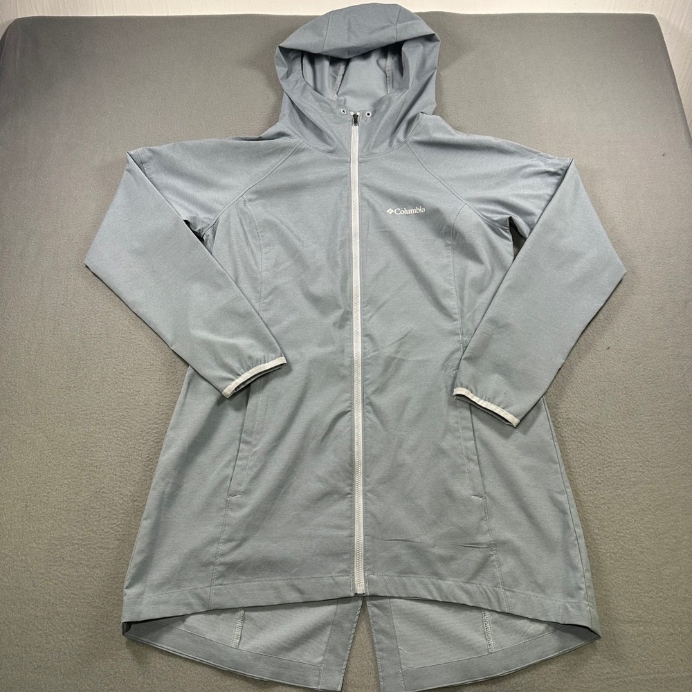 Columbia Womens Gray Full Zip Hooded Longline Jacket Large XK0007 Outdoor Coat
